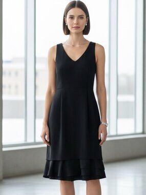 Moschino Boutique Sleeveless V Neck Ruffle Hem Sheath Dress Size 4/S